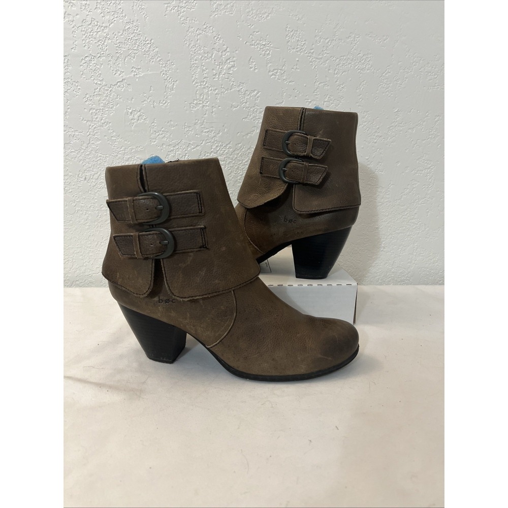 Born Concept Brown Leather Zip‎ High Heel Ankle Boots Womens Size 9.5M 41 C12822